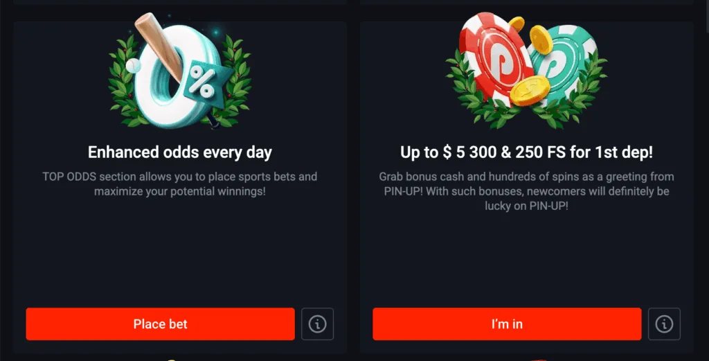 various bonuses pinup